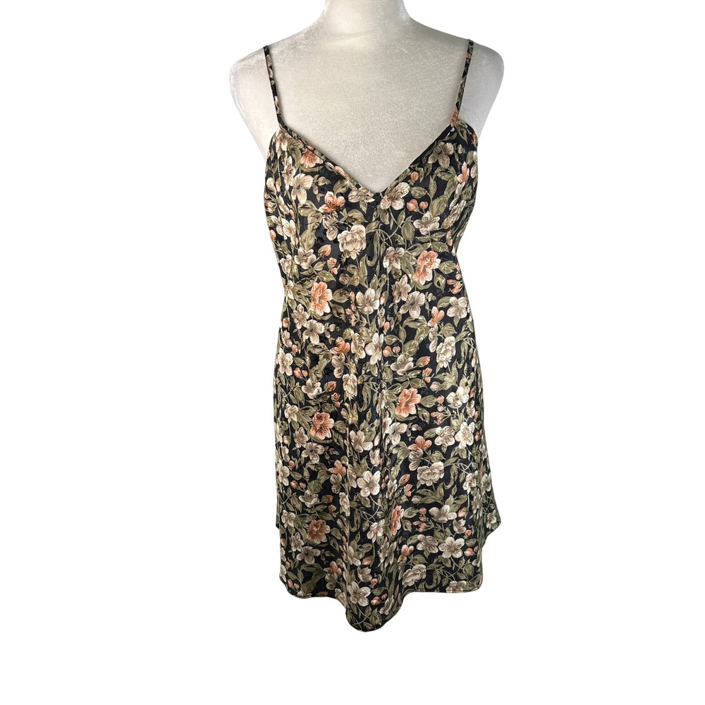 Val Mode Lingerie Floral Satin Slip Dress Nightgown Large Made in USA Vtg 90s